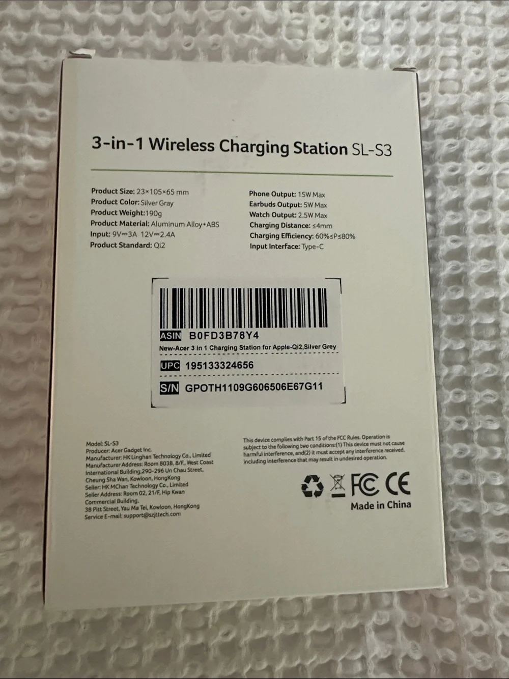 Acer 3-in-1 Wireless Charging Station SL-S3 in dark gray